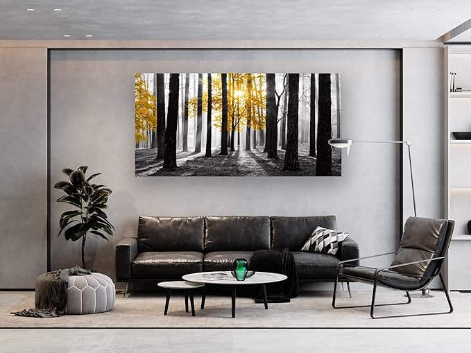 Cao Gen Decor Art S06375 Wall Art Canvas Painting Yellow Tree in Black and
