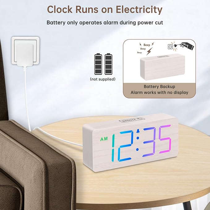 DreamSky Wooden Digital Clock for Bedroom Desk