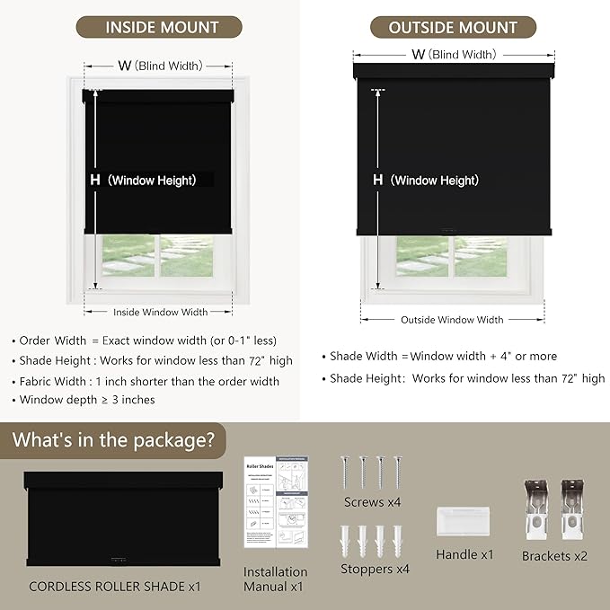 SUNOFF Cordless Blackout Roller Shades Blinds