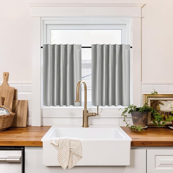 RYB HOME 100% Blackout Basement Curtains 30 inches Long, Heat & UV Blocking