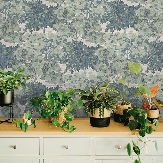 Tempaper Textured Green Canopy Toile Faux Grasscloth Removable Peel and Stick
