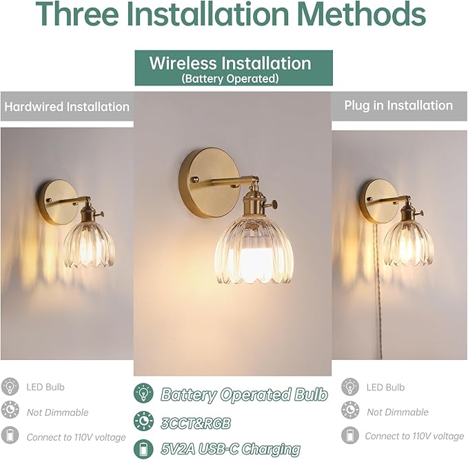 Shenmoyl Vintage Battery Operated Wall Sconce