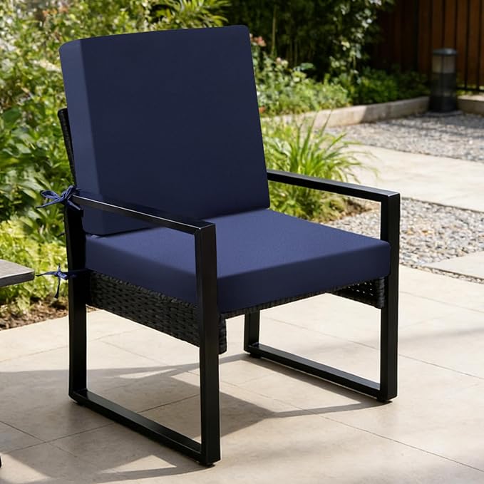Outdoor Chair Cushions set of 4, 19x19x3 Inch Waterproof & Fade Resistant Patio Furniture Seat Cushions with Ties, Square Outdoor Dining Chair Cushions for Lawn, Garden, Deck & Yard, Navy Blue