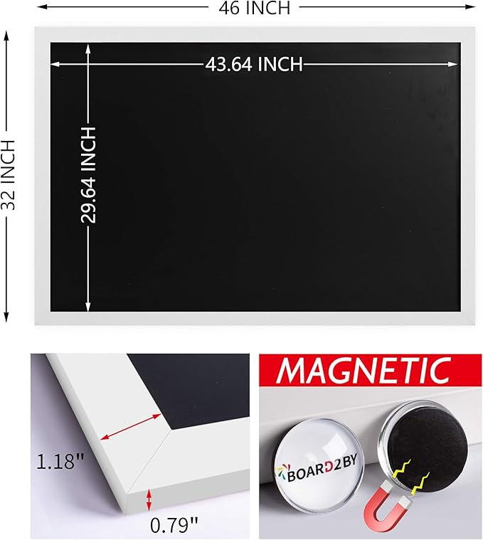 Magnetic Chalkboard Black Board 46 x 32, Extra Large Chalk Board Blackboard