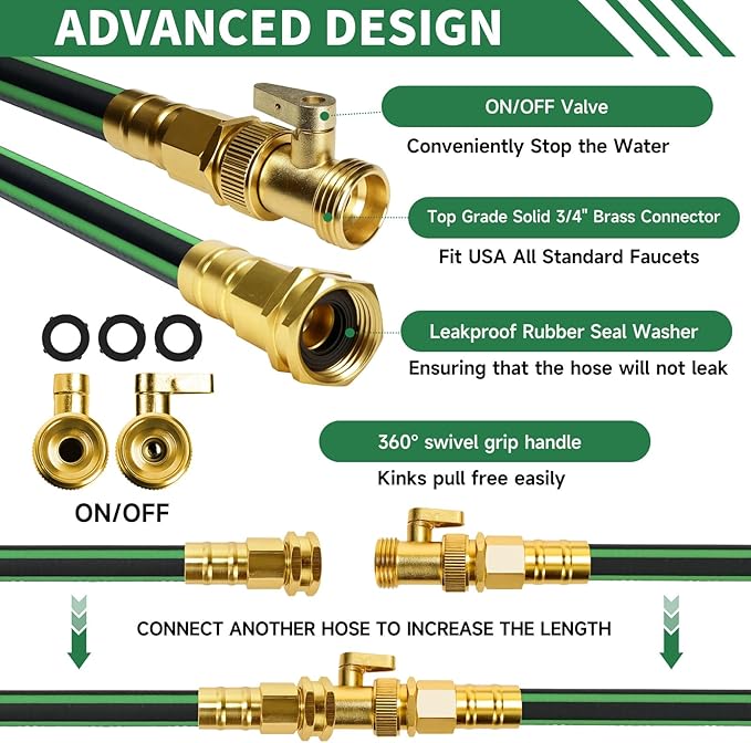 Garden Hose 75 ft Non-expandable Water Hose Flexible Durable 5 Layers TPV No Kink Lightweight Hybrid Hoses Heavy Duty with 3/4’’ Fittings-10 Way Nozzle Collapsible Outdoor Pipe for Yard Lawn