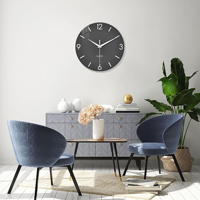 XFM Modern Wall Clock 24 Inch Large Grey Wall Clocks Battery Operated Gray