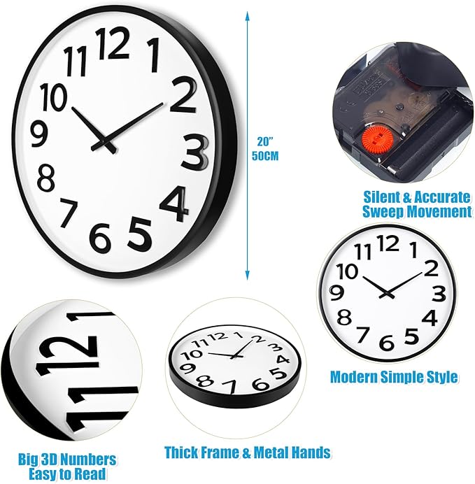 Crosstime 20 Inch Large Wall Clock