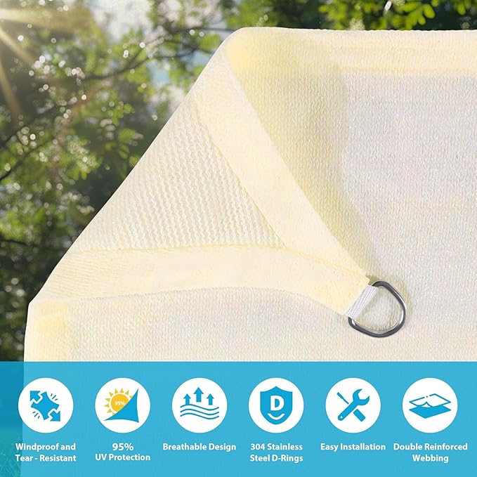 Amagenix Sun Shade Sail 5X12 Curved Edge Outdoor Shade Canopy Cream Breathable 95% UV Block Shade Cloth for Patio Garden Backyard (We Make Custom Size)