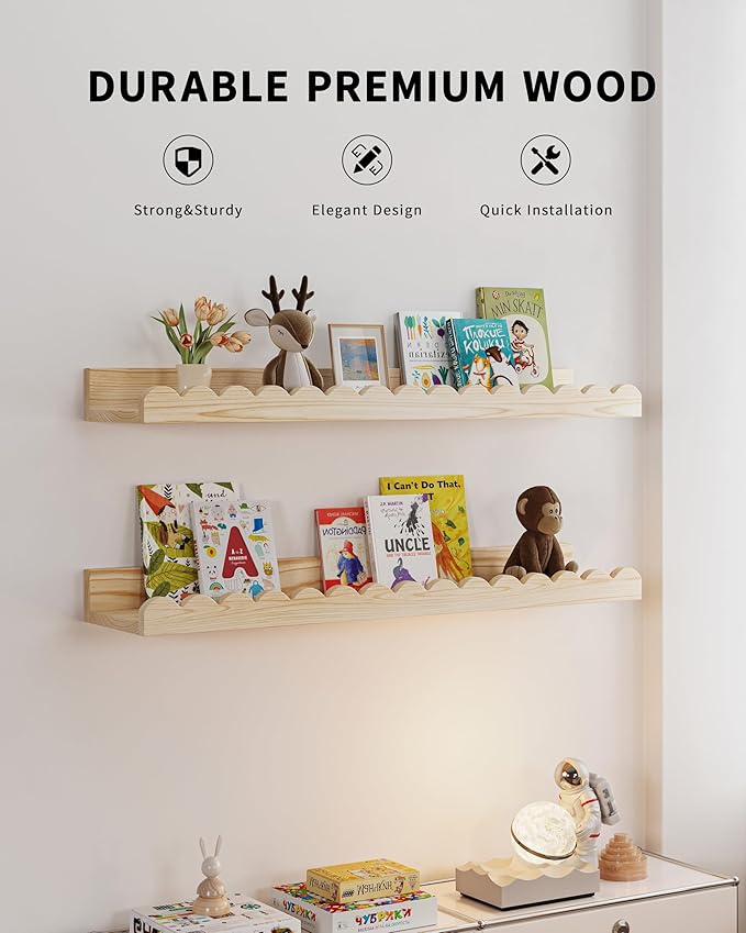 Shario Nursery Book Shelves, Scalloped Shelves, Wall Book Shelves