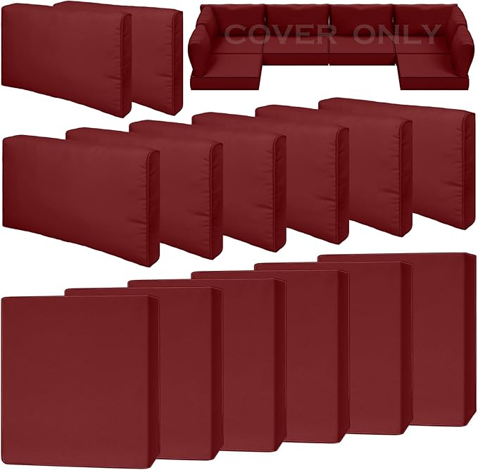 14 Piece Outdoor Patio Waterproof Cushion Covers, Fits 6-Seat Wicker Rattan Sectional Couch Chair Furniture Cover Replacement Set - Fade-Resistant Patio Cushion Covers with Zipper