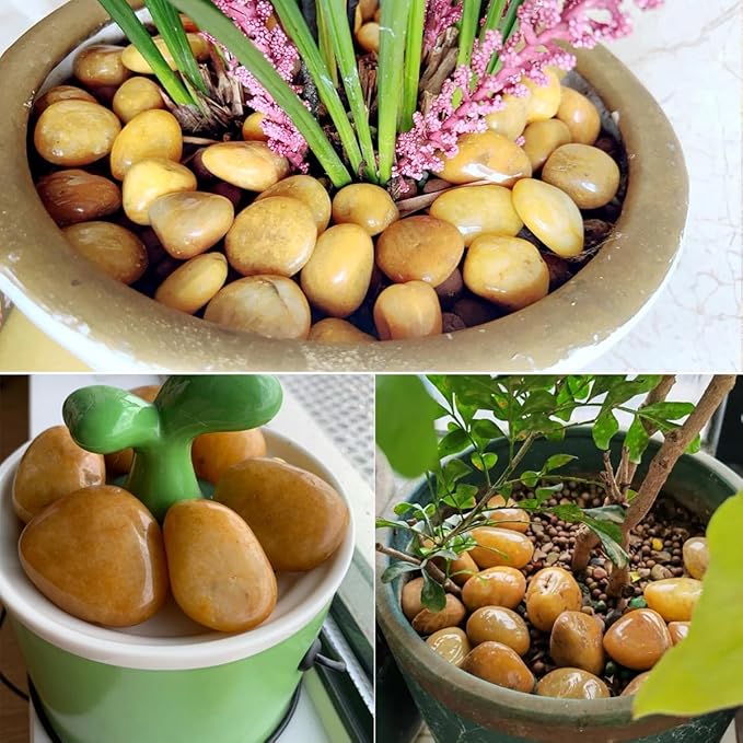 YISZM Rocks for Plant 5lbs, Yellow River Rocks 1-2 Inch Natural Pebbles for Indoor Plants, High Polished Decorative Stones Vase Filler Fish Tank Aquariums Landscaping Garden