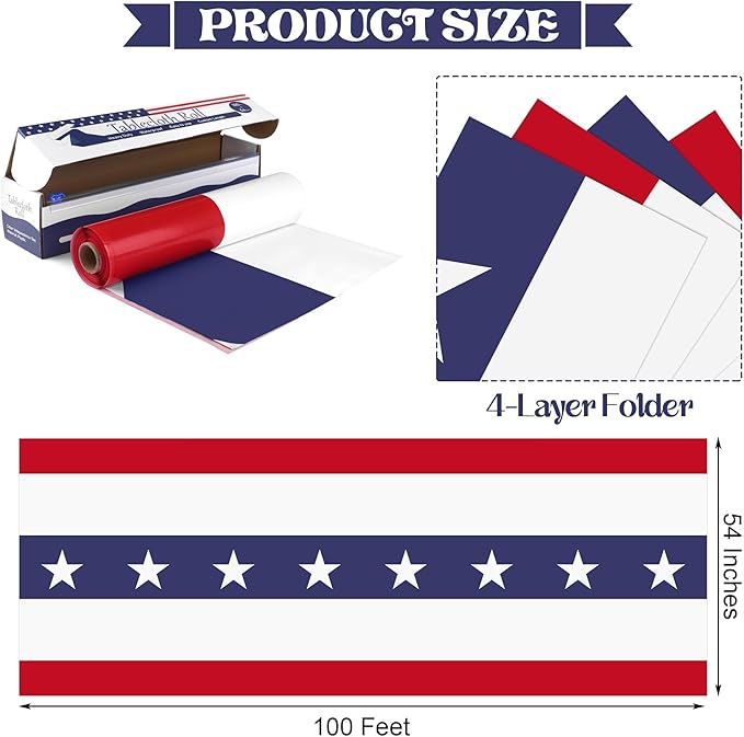 Kochorie 100 Ft x 54 Inch 4th of July Tablecloths Roll