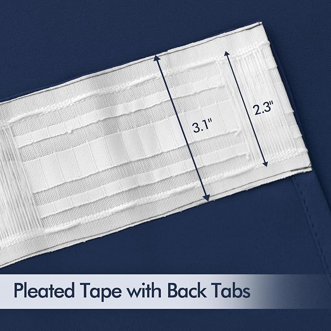 MIULEE Navy Blue Back Tab Blackout Curtain 96 Inch Long 2 Panels Set