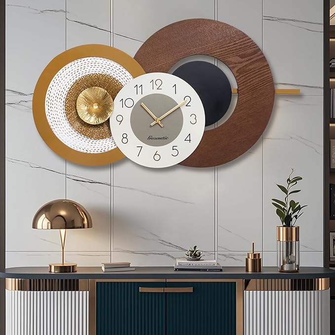 37.8x23 Inch Large Mid-Century Modern Wall Clock, Oversized Wood and Metal