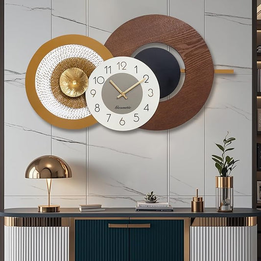 37.8x23 Inch Large Mid-Century Modern Wall Clock, Oversized Wood and Metal