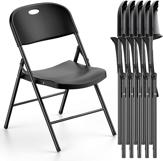 Nazhura 350 Weight Limit Heavy Duty Plastic Folding Chair with Reinfoced Steel Frame for Indoor and Outdoor, Wedding, Party, Restaurant, Meeting Room, Patio and Garden (6, Black)