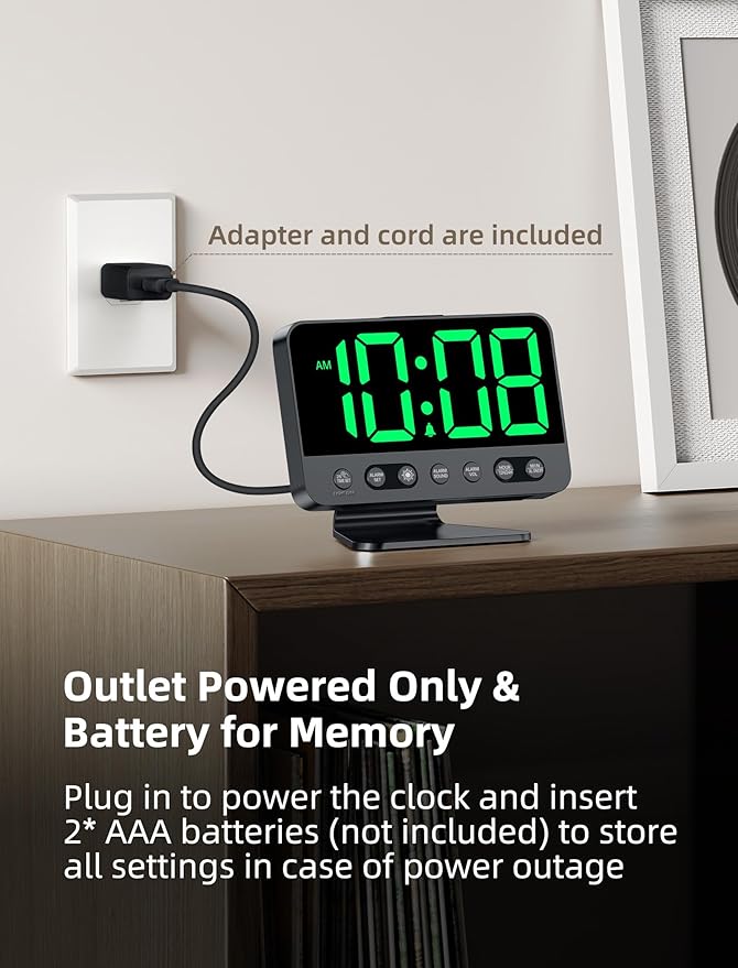 Odokee Digital Alarm Clocks for Bedrooms: Large Bold Number 5 Brightness Dimmer
