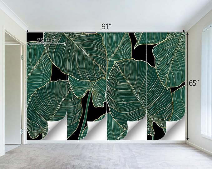 Black and Gold Leaf Mural Bedroom Tropical Green Botanical Wallpaper Room Plant
