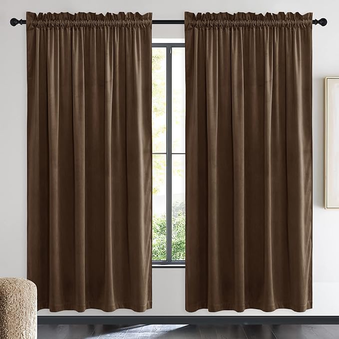 NICETOWN Brown Velvet Room Darkening Curtains, Home Decor Light Blocking