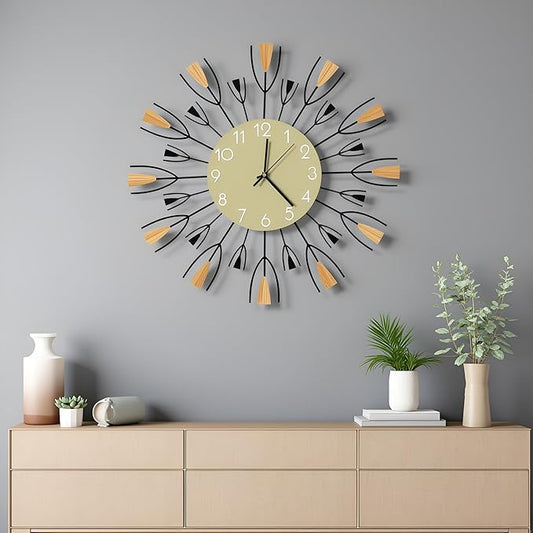 24 Inch Large Modern Wall Clock – Mid Century Sunburst Decorative Silent
