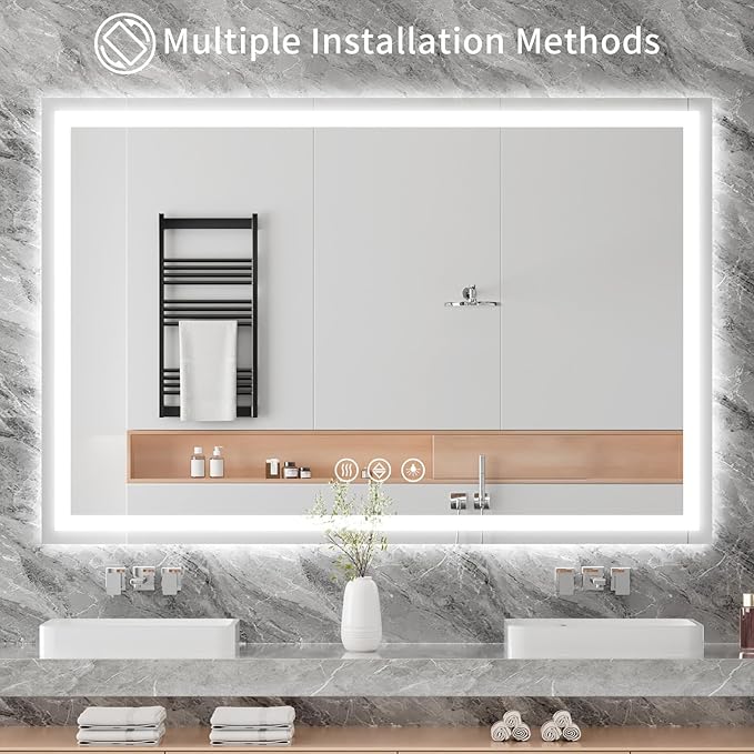 Koonmi 60"x36" LED Mirror for Bathroom, 90CRI Anti-Fog Vanity Mirror