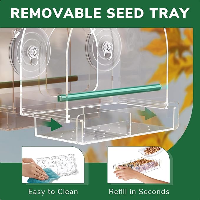 SUNALLY Window Bird Feeder for Outdoors, Clear Feeders Window Mounted with Strong Suction Cups, Fummingbird Feeder for Viewing Inside, Oriole, Finch Bird Watching for Cats, Elderly, Kids