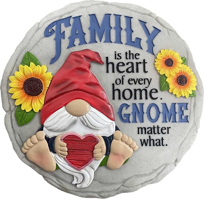 Spoontiques - Stepping Stone - Decorative Garden Stone for Yard, Patio, Garden or Walkway - Outdoor or Indoor Home Decor - Family Gnome Stepping Stone