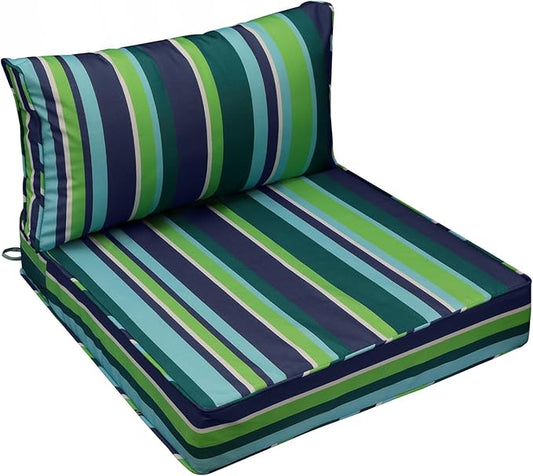 AAAAAcessories Outdoor Seat Cushions for Chairs, Fade-Resistant, Waterproof Patio Furniture Replacement Cushions, 23.5" x 25.5" x 5" + 23.5" x 13.5", Stormy Teal Coastal Stripe