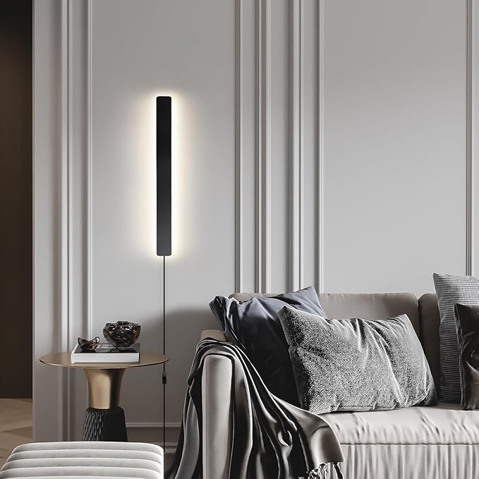KELUOLY Modern Plug in Wall Sconces, 23.6 inch Frosted Black LED Long Wall