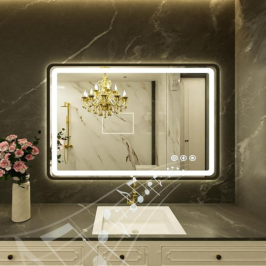 24"x36" Black Framed LED Bathroom Mirror, Lighted Wall Mounted Bathroom Mirror