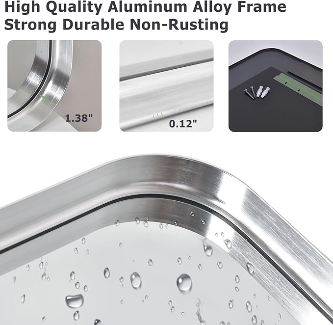 Easly Silver Bathroom Mirror for Wall, 36x24 Inch Rectangular Aluminum Alloy