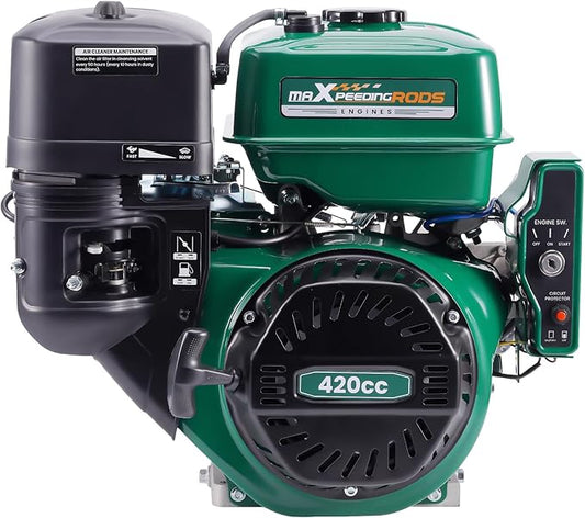 maXpeedingrods 15HP 420cc Gas Engine, Electric Start 4 Stroke OHV Horizontal Gasoline Engine, Shaft 1" (25.4mm) Diameter, Shaft 1/4" Keyway, for Go-Karts Log Splitters Compressors Lawn Mowers