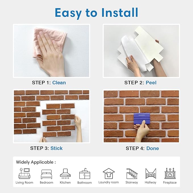 COMSTICKC 3D Faux Brick Wall Panels Peel and Stick Wall Stickers, Small Size
