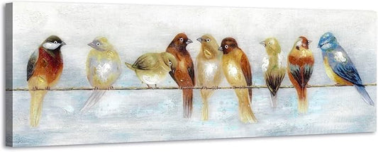 ARTISTIC PATH Abstract Birds Canvas Wall Art: Colorful Birds on Wire Picture Sparrow Painting Artwork for Living Room (36''W x 12''H, Multi-Sized)