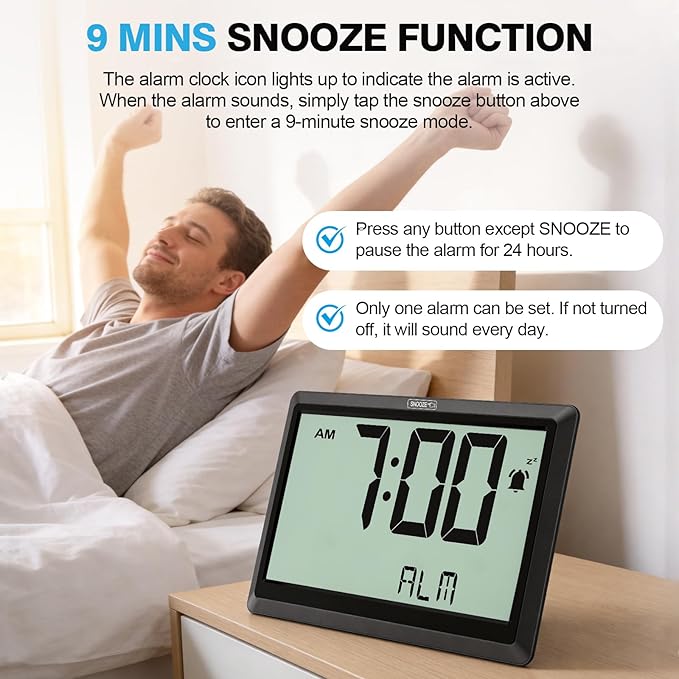 XREXS 10.4 Inch Digital Wall Clock, Battery Operated Large Display Clock