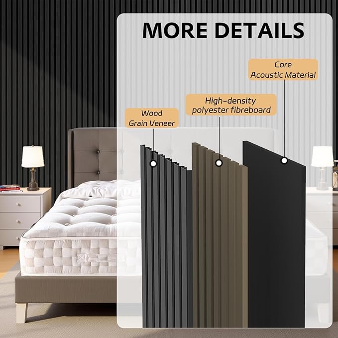 4 Pack Wood Panels for Wall, 106.3" × 11" Wood Slat Acoustic Panels for Wall
