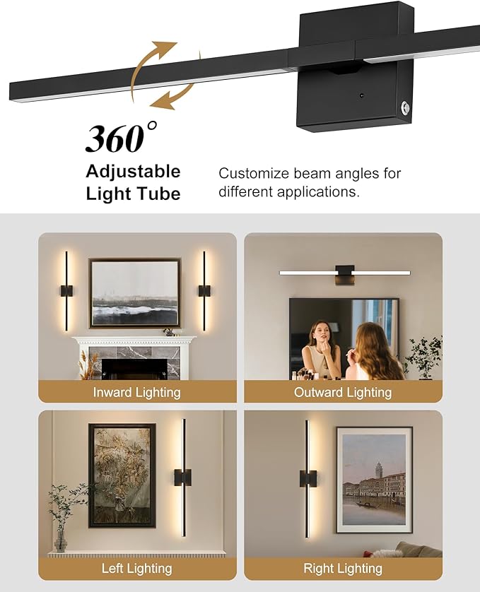 Rayogale 36 Inch 8000mAh Rechargeable Battery Operated Wall Sconce Set of Two
