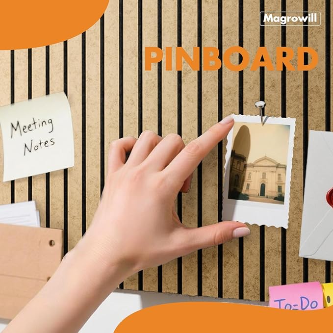 Cork Board Tiles for Wall with Push Pins, Removable 48" x 24" Slat Bulletin