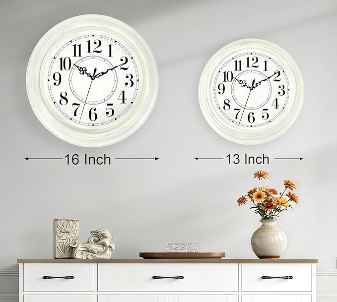 Vintage Wall Clock 16 Inch Quartz Silent Non-Ticking Analog Clock Battery