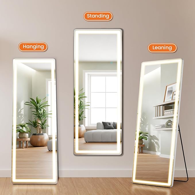 Full Length Mirror with Lights, Full Body Dressing Standing Mirrors with