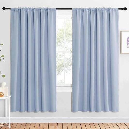 NICETOWN Bedroom Window Curtain Panels, Vintage Blue, 2 Panels, 62 in x 72 in