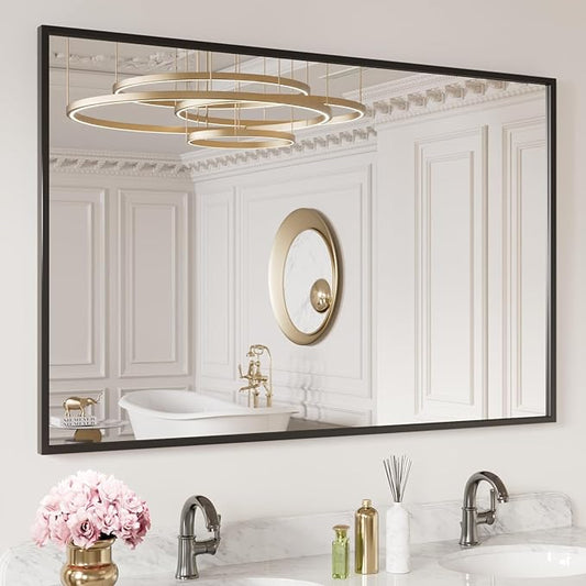 LOAAO 40"X30" Black Rectangle Bathroom Mirror Wall, Matte Black Aluminum Alloy