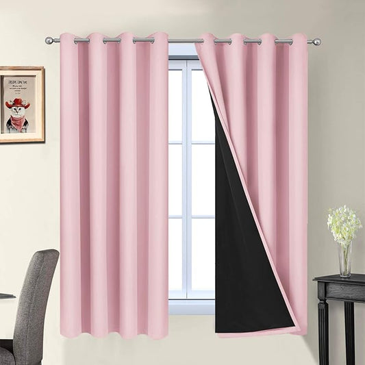 Yakamok 100% Blackout Curtains Energy Saving Thermal Insulated 2 Thick Layers