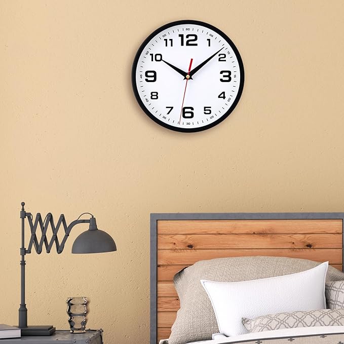 Wall Clock Silent Non-Ticking 10 Inch Clocks Battery Operated Large Numbers