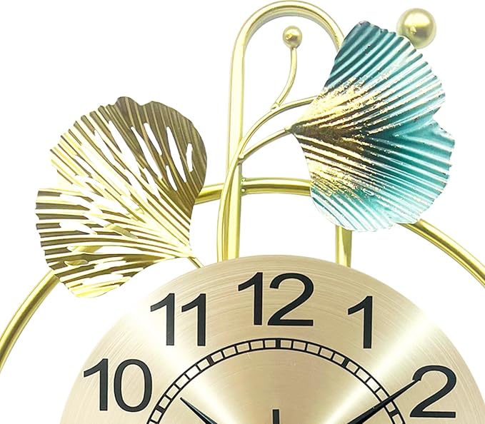 Wall Clocks for Living Room Decor, Unique 3D Metal Iron Ginkgo Leaf Wall Art