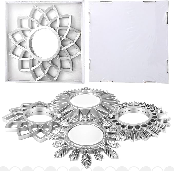 Dandat Set of 4 Gold Mirrors for Wall Decor Small Circle Flowers Mirrors