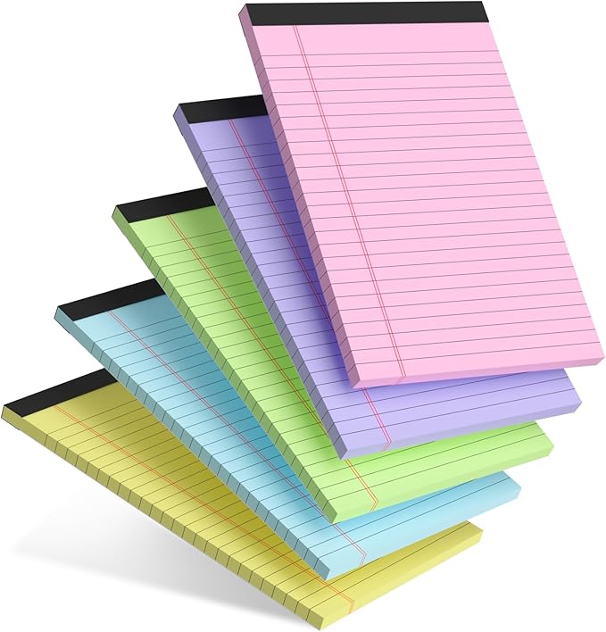 AILZFEI 5pcs Colored Note Pads 5x8 College Ruled Small Legal Pads Paper Notepads 5 Pack Study Back Writing Pads 5 x 8 Paper Pads Perforated Narrow Ruled Pads of Paper 30 Sheets/Pack