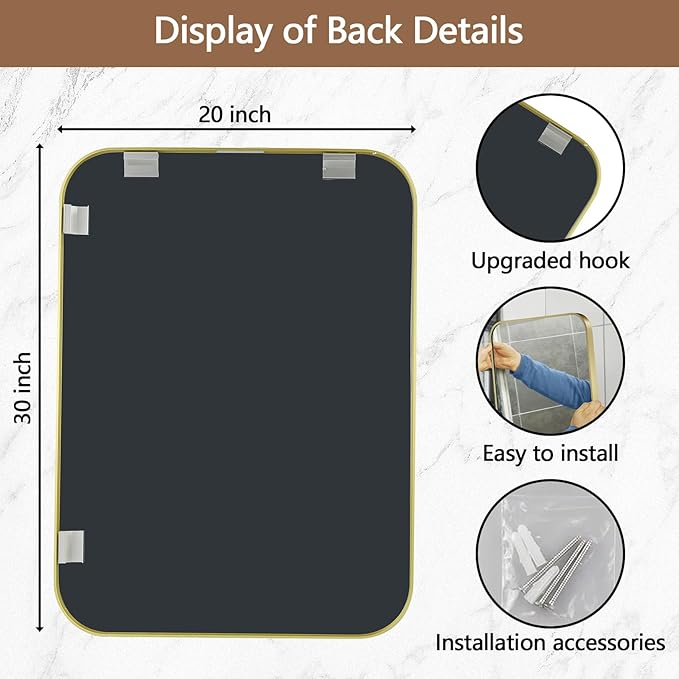 20x30 Inch Gold Mirror, Framed Rectangle Mirror