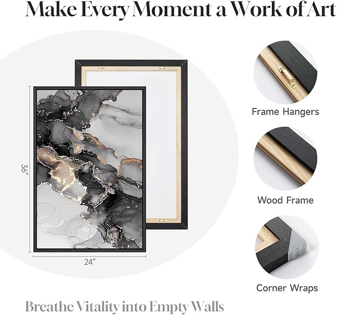 Framed Abstract Black and Gold Wall Art