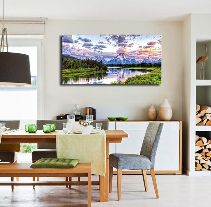 arteWOODS Landscape Canvas Wall Art Nature Picture Oxbow Bend Grand Teton National Park Modern Canvas Artwork River and Forest Contemporary Wall Art Large Size for Home Office Decoration 20" x 40"